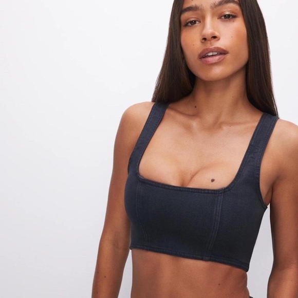 New Good American Denim Light Compression Bra Crop Top Black Sz 4 - Picture 1 of 10